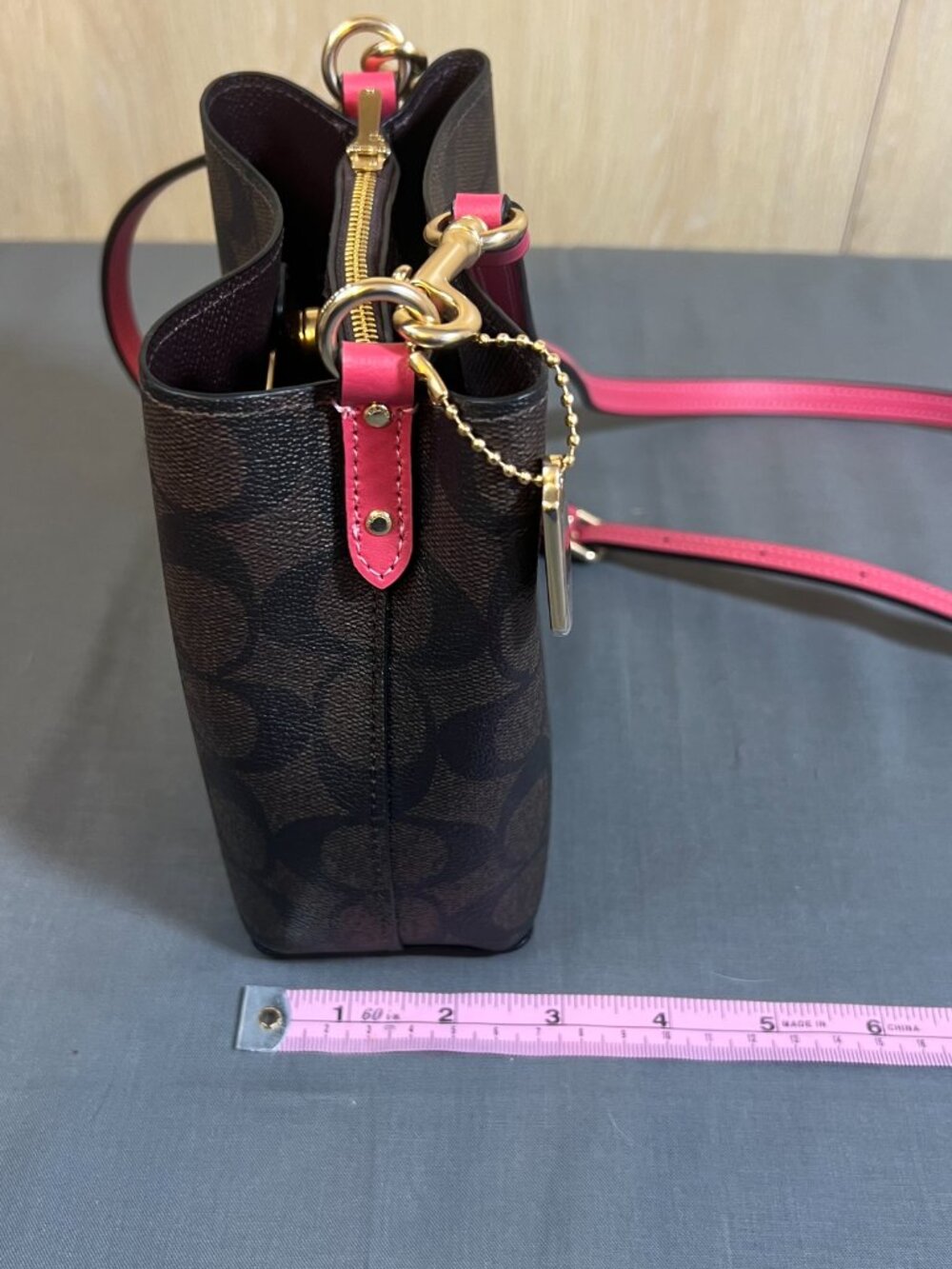 Coach Mini Crossbody Bag - Brown Signature Canvas and Hot Pink Leather - Like Ne - Picture 6 of 6